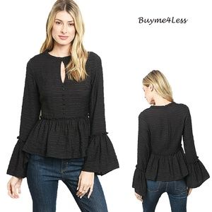 Gothic Black Victorian Ruffle Flared Sleeve Blouse